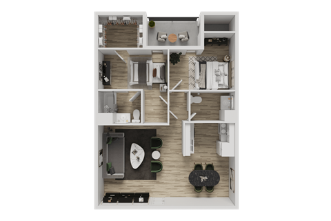 Floor plan for 2 beds, 2 baths, 950 sqft